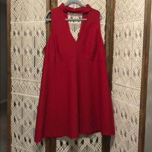 Red V-Neck Collar Dress